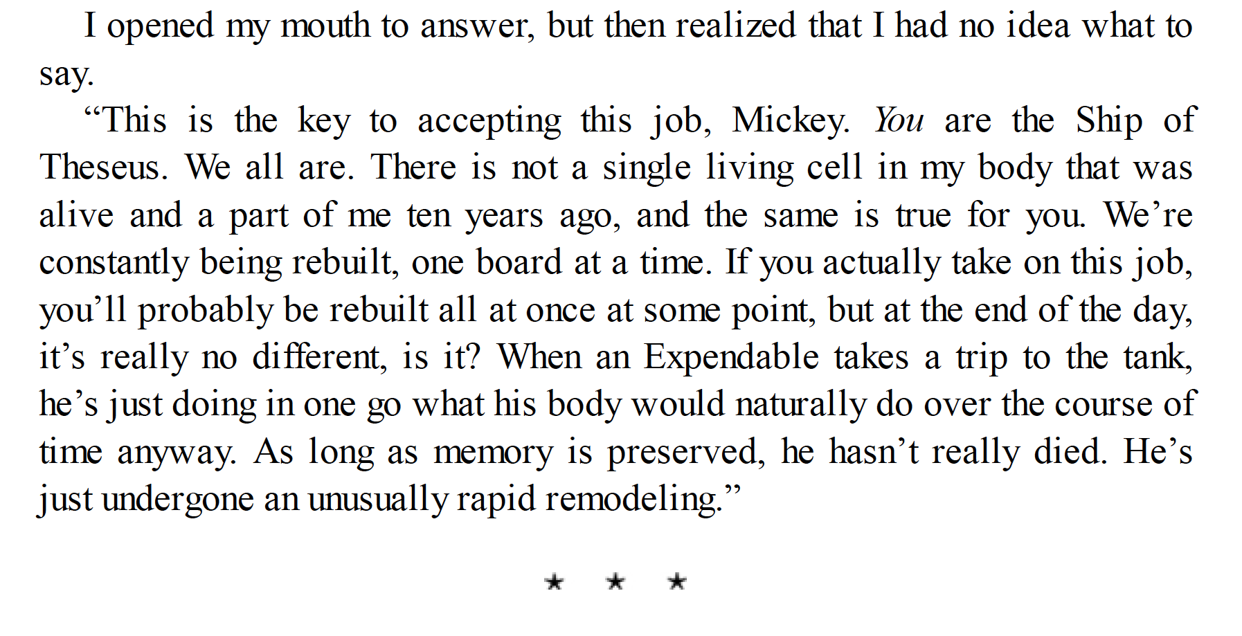 An excerpt from Mickey7 written by Edward Ashton